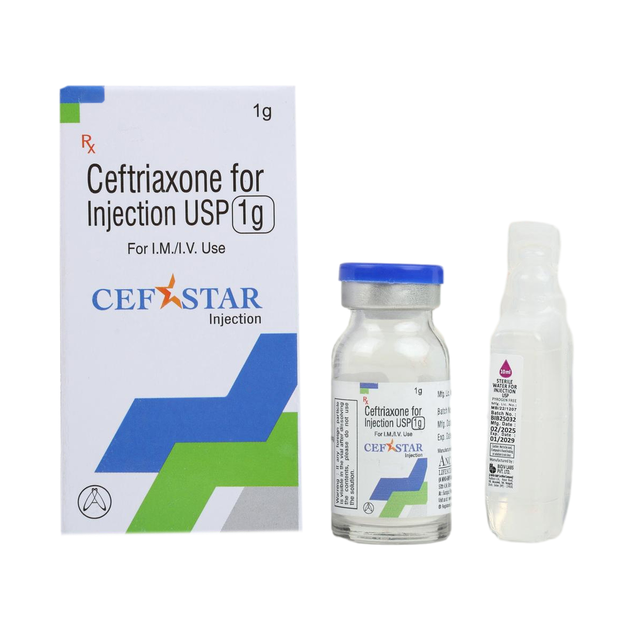 Thumbnail for Combipack of Ceftriaxone 1gm with 10ml FFS WFI