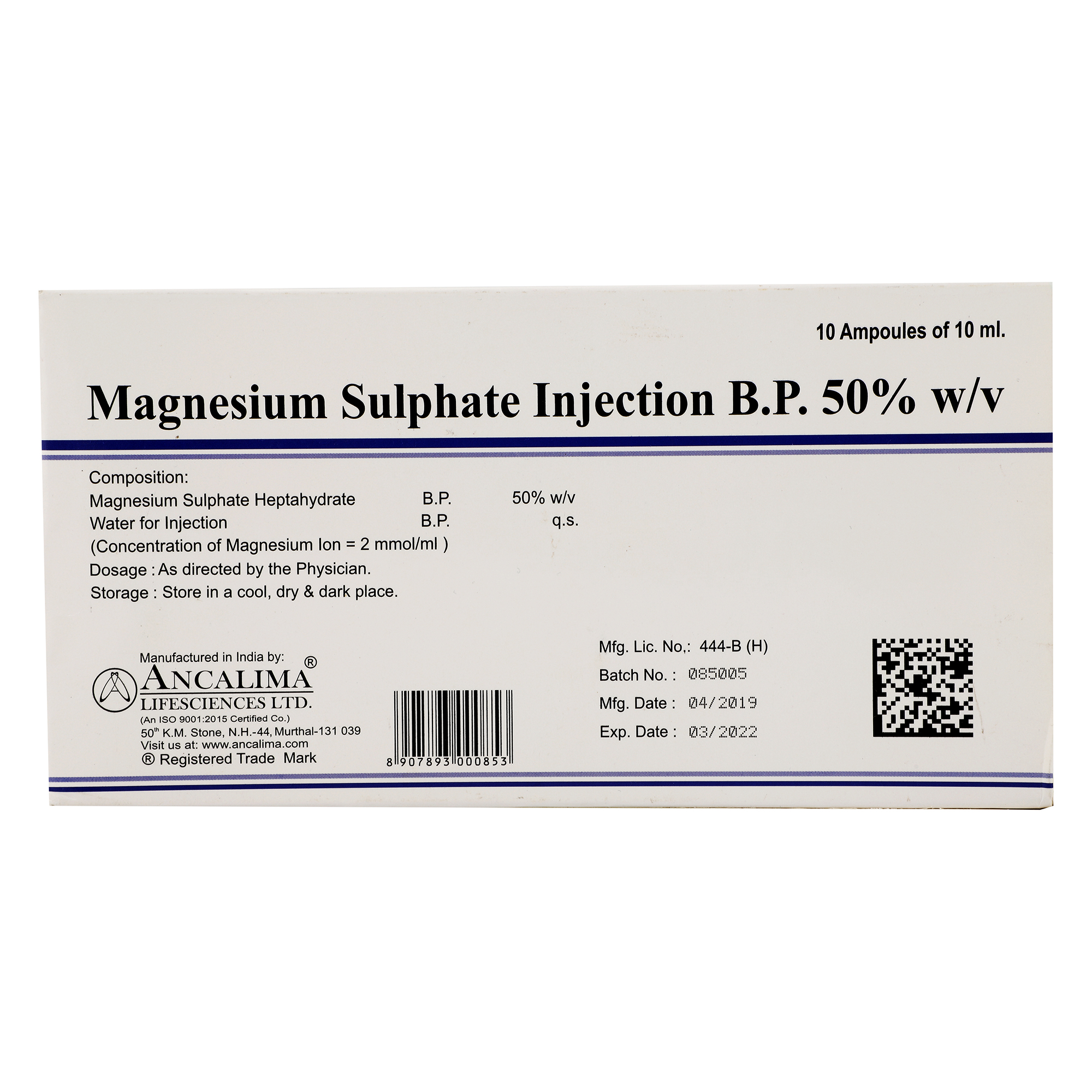 Thumbnail for Magnesium Sulphate Injection BP 50% w/v 10ml